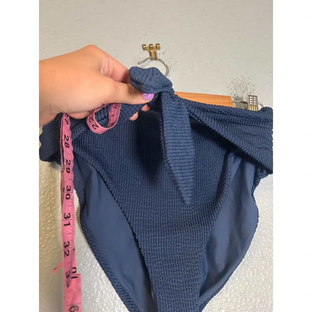 Veronica Beard Azoia Blue Smocked Crinkle‎ High Waist Tie Front Bikini Bottoms